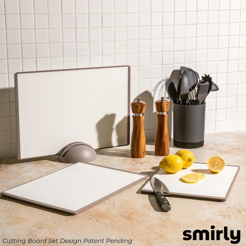 SMIRLY Plastic Cutting Board Set with Holder 3 Pieces, Non-Slip