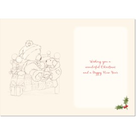 doodlecards Teacher Christmas Card Cute Bear on Bed Medium Size Christmas Card for Teacher with Plain Envelope