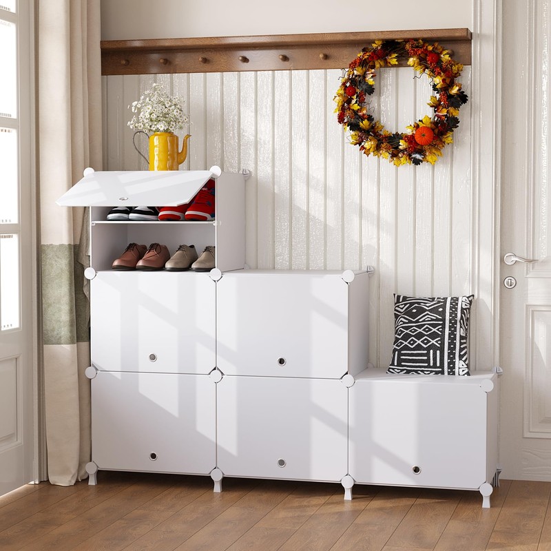 AWTATOS Shoe Rack, 6 Tier Shoe Storage Cabinet with Door,