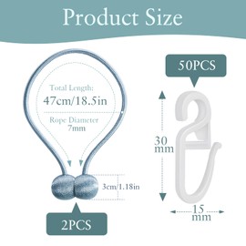 Curtain Hooks Pack of 50 with Magnetic Curtain Tiebacks 2 Pieces Curtain Hooks Curtain Clips Universal Over Clip Hooks White for Home Bedroom Office Decorative Curtain (Brown)