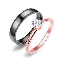 Uloveido His and Her Stainless Steel Couple ZIrcon Rings for Men and Women, BLack and Rose Gold Color ZY131-Black V1/2-RoseGold O