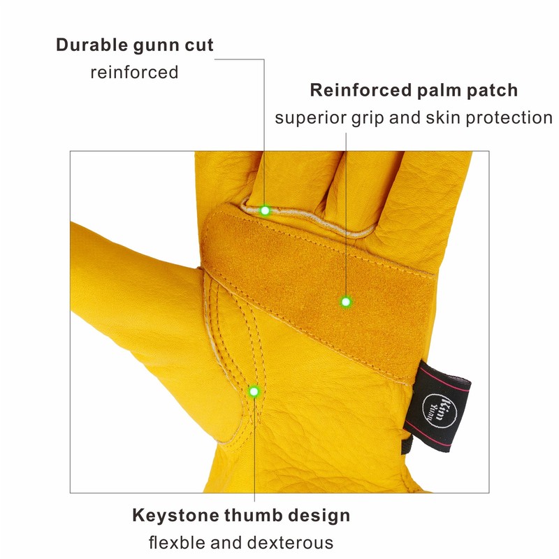 KIM YUAN Leather Work Gloves for Gardening/Cutting/Construction/Motorcycle, Men & Women,