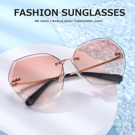 kimorn Sunglasses For Women Oversized Rimless Diamond Cutting Lens Classic Eyewear AE0534 (Gold&Pink, 65)