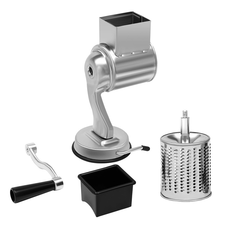 Stainless Steel Rotary Cheese Grater 5 Blades, Suction Cup Base,