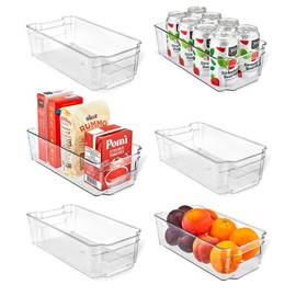 Lifemaster Stackable Plastic Freezer Organizer Bins - Clear Storage Containers for Fridge and Freezer, Pantry Bins for Organizing, Multi-Use Clear Storage for Kitchen, Closet or Pantry - 6 pack