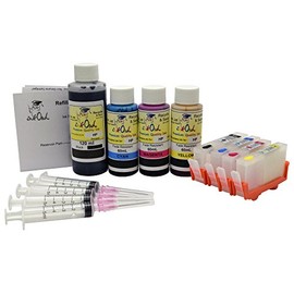 InkOwl Refillable Cartridge Replacement for HP 564, 564XL (4 Color) + 120mL Black, 60mL Cyan, Magenta, Yellow USA-Made Fade Resistant Ink