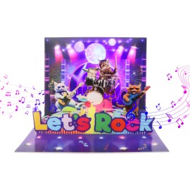 US Local Stock Available Designer Birthday Greetings Rock Star Cat Guitar Funny Humorous Birthday Card with Light and Musiccolor: Purple, CARD SIZE: 20*15cm