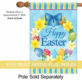 Texupday Happy Easter Eggs Floral Wreath Spring House Flag Outdoor Yard Flag 28" x 40"