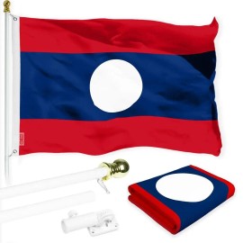 UD_G128 Combo Pack: 6 Ft Tangle Free Spinning Flagpole (White) & Laos Flag 3x5 Ft Printed 150D Polyester, Brass Grommets (Flag I