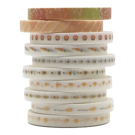 ZMLSED Vintage Pattern 5mm Wide Skinny Washi Tapes Set, 10 Rolls Minimalist Yellow Japanese Masking Decorative Tapes for Bullet Journal Planners DIY Decor Crafts Arts Scrapbooking Adhesive