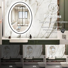 THEKLA 24 x 32 inch Black Frame Oval LED Mirror for Bathroom Wall Oval Lighted Vanity Mirror with Lights Black Frame Anti-Fog Dimmable 3Color Front Lit Oval Smart Mirror 32" Black Oval Light up Mirror