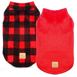 cyeollo 2 Pack Dog Coat Dog Flannel Vest Buffalo Plaid Sweatshirt Cold Weather Coats Xmas New Year Dog Clothes Red Dog Coats for Small Dogs