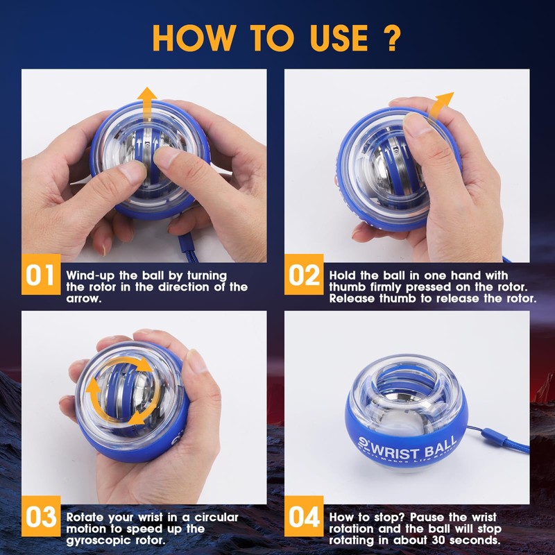 JIN BD Auto-Start Gyro Ball Wrist Trainer, Gyroscopic Forearm Exerciser