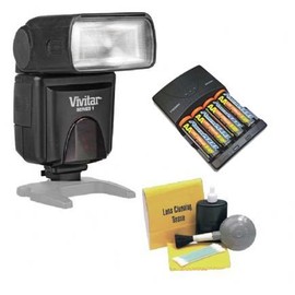 Bounce, Zoom, Swivel Head. (Alternative to Sony HVL-F42AM) + High Powered AC Rapid Charger with 4AA 2900 Mah Batteries + Nwv Direct 5 Piece Cleaning Kit