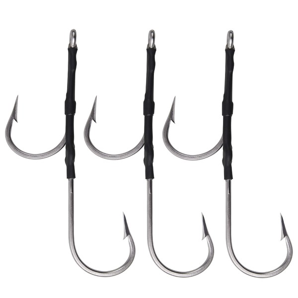Double Hook Rig for Trolling and Chunking Offset Side Big Game Southern Tuna Stainless Steel Hook Forged Fishing Hooks for Catfish, Big Baits
