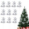 MOTONG 10 PCS Glitter Artificial Christmas Tree Pine Leaves, Artificial