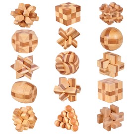 Holzsammlung Wooden Puzzle Games, Skill Game, Logic Games, IQ Games, Puzzle Games, 3D Mini Puzzle, Thinking Games, Toy Gift Set for Adults and Children, 4.5 cm, Pack of 15