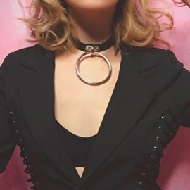 Black Leather O-Point Necklace Choker Fashion Necklace Ring Basic Color /ONE