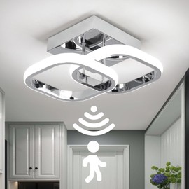 EIDEARAY LED Motion Sensor Ceiling Light Indoor, 22W Cold White 6000K Ceiling Light, Square Design Sensor Light,24 * 20 * 9CM，Suitable for Garages, Hallway, Aisle, Porch, Corridor，Entrance (Silver)
