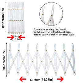 AIMALL Curtain Making Tool, Aluminum Adjustable Sewing Gauge, 6.22x24.25in (Expanded) Metal Ruler for Accurate Pleating, Zipper, Button, and Hook Placement
