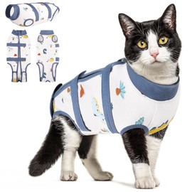 SUNFURA Cat Recovery Suit, Breathable Cat Surgery Recovery Suit Kitten Onesie for Cats After Surgery, Cat Surgical Spay Suit Male Female E-Collar Alternative Anti Licking Wounds, Blue S