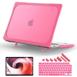 Batianda Compatible with New MacBook Pro 16 inch Case 2024 M4 Chip 2023 2021 Release with M3 M2 Pro Max, Heavy Duty Protective Plastic Hard Shell with Fold Kickstand & Keyboard Cover Protector, Rose