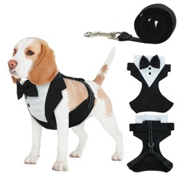 BRKURLEG Dog Vest Tuxedo Harness, Adjustable Dog Harness No Pull for Small Medium Dogs, Dog Wedding Attire Harness with Bow Tie, Comfort Padded Tuxedo Pet Walking Harness