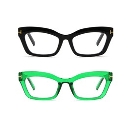 HoouMoou Oprah Reading Glasses for Women Fashion Designer Blue Light Blocking Readers with Spring Hinge(Black + Green, 1.5x)
