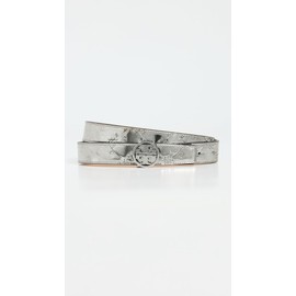 Tory Burch Women's 1" Miller Floral Embossed Metallic Belt, Pewter, XL