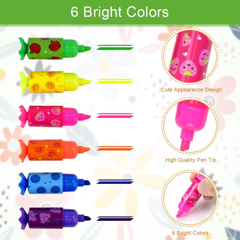 KNGNGK 24 Pieces 6 Colours Mini Highlighter Pen Set Mini