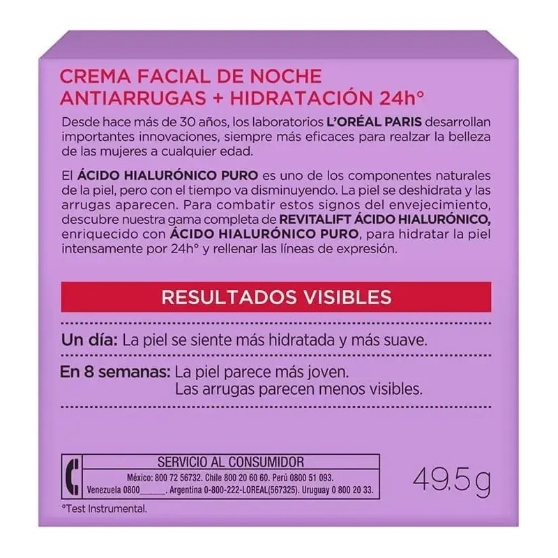 L'oreal Revitalift Acido Hialurónico Antiarrugas Noche 50 Ml
