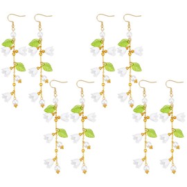 UNICRAFTALE 4 Pairs Dangle Flower Leaf Earrings White Fairy Flowers Earrings for Women Stainless Steel Dangle Long Tassel Earrings Lily of the Valley Earrings Flower Earrings Jewellery, Non-precious
