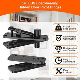 Heavy Duty Hidden Door Hinge, 570LBS Load Bearing Thickened Solid Alloy Steel, 360° Rotation Invisible Pivot Hinge for Secret Doors, Bookcase, Murphy & Shelf Doors