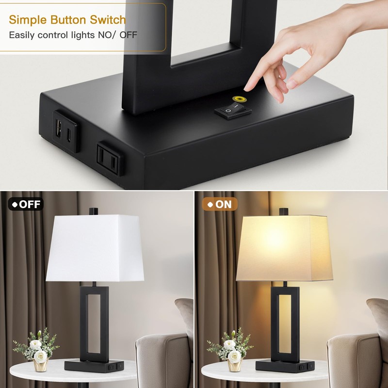 Cinkeda Table Lamp Set of 2 with USB C+A Ports