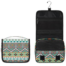 Eizlang Western Toiletry Bag Aztec Makeup Bag Hanging Toiletry Bag Travel Makeup Bag for Women Men Waterproof Cosmetic Bag Organizer Green