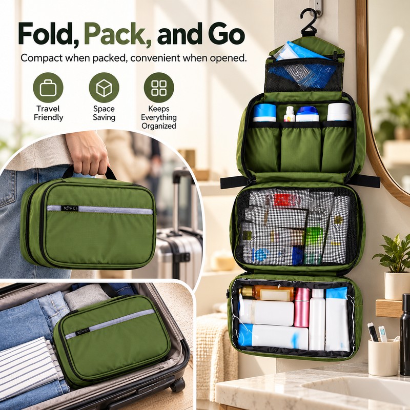 Hanging Toiletry Bag for Travel – Waterproof Foldable Organizer for