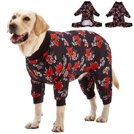 LovinPet Pet Pajamas for Large Dogs - Floral Navy and Coral Print Dog Jammies, Lightweight Stretchy Knit Big Dog Pullover, Large Dog Onesie, Pet PJ's/XL
