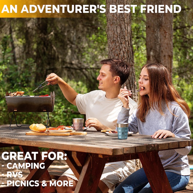 ZONETECH Portable Camping Stainless-Steel Grill and Fire Pit, Tabletop Charcoal