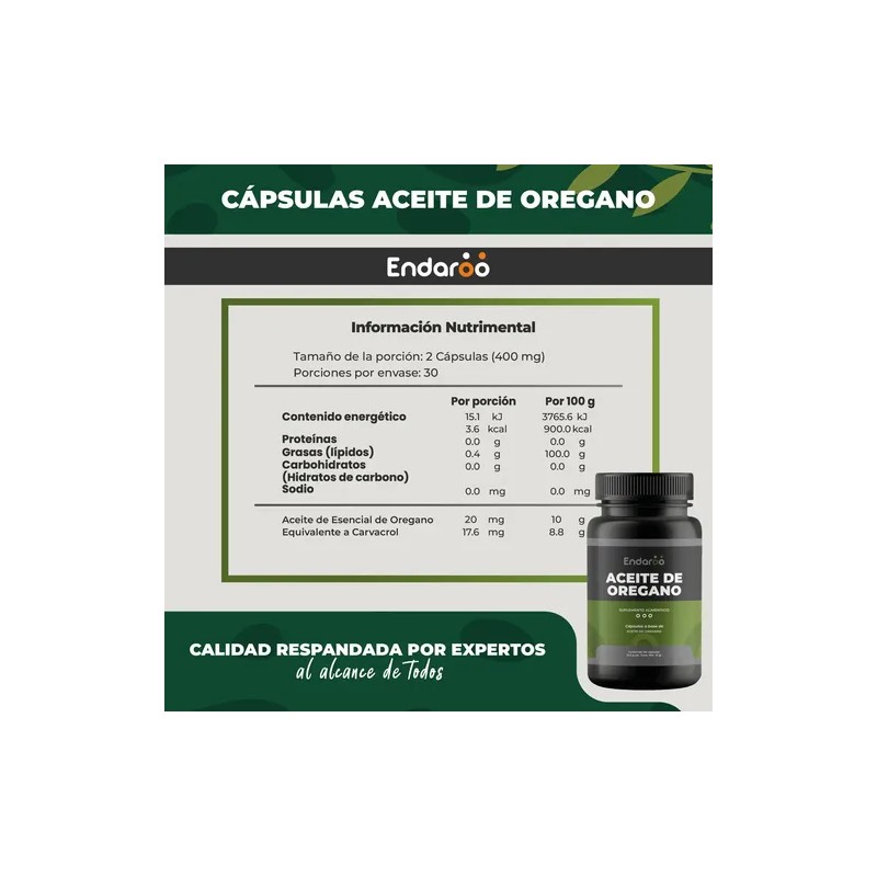 Aceite de Orégano ENDAROO 240 Cápsulas Pack 4 Frascos Sin
