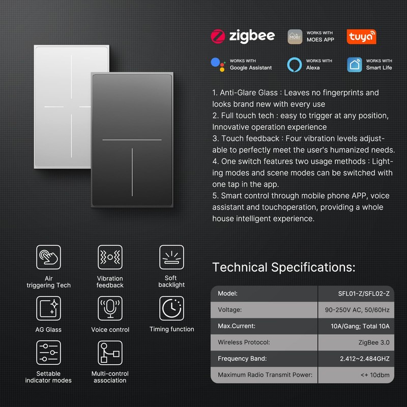 MOES Zigbee - Interruptor inteligente táctil ZigBee Star Feather 2026,