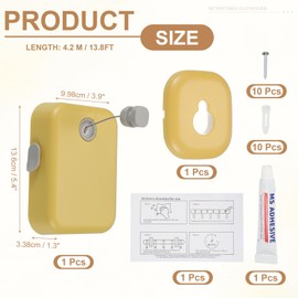 sourcing map Retractable Clothesline Indoor, 14Ft Non-Sagging Clothes Line Retracting Outdoors Heavy Duty Clothes Drying Laundry Line Wall Mounted Steel Line for Balconies, Courtyards, Yellow