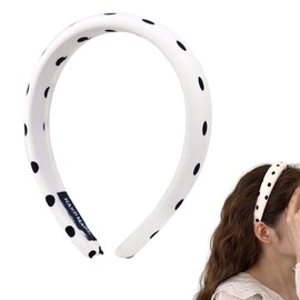 Vintage Satin Padded Headband Polka Dot Head Band Elegant White Black Polka Dot Headband Vintage 1950s Fabric Hair Accessories for Short Curly Hair Decor Modern Polka Dot Outfits Headbands Non Slip