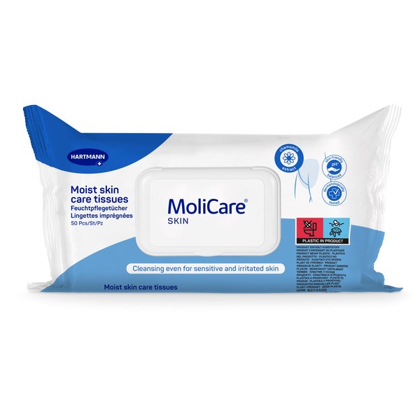 MoliCare Skin Moisturising Wipes: pH Neutral Cleansing of Skin Exposure to Risks of Skin Damage Such as Dry Skin, Aged Skin or Incontinence - Pack of 50