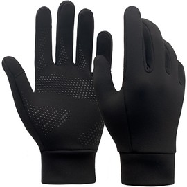 AWXUOCK Winter Running Gloves for Men and Women, Touch Screen Compatible, Non-Slip, Lightweight for Cycling, Sports, Driving (Black,