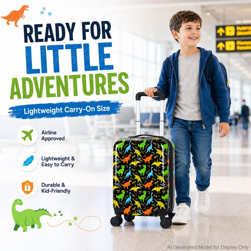 Kids Suitcase Set for Boys, Hardside 2Pcs Carry on Rolling