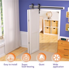 SKYSEN 36" Bifold Barn Door Hardware Kit - Space Saving Folding Design, Corrosion-Resistant Black Spraying（bifold-36-2）