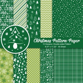 Morcheiong 55 Sheets Merry Christmas Pattern Paper Set Decorative Paper for Card Making Scrapbook Photo Album Decor, 10 Designs (Green, 8.27*11.22 inches)