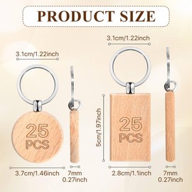 Worldity 50 Pcs Wooden Keychain, Unfinished Laser Engraving Blanks with Key Rings, Round & Rectangle Wooden Keychain Blanks for DIY Crafts, Pet Tags, Decorative Pendants