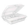 DART 90HT3R Large Foam Carryout Food Container 3-Compartment White 9-2/5x9x3