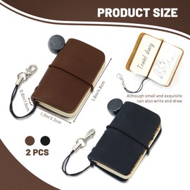 Yitexin Pack of 2 Miniature Travelers Notebook 4.8x3.2cm(1.9’’x1.3’’), Handmade Tiny Leather Travels Notebook, Vintage Mini Notebook Diary Journal, Pocket Diary (Black+Brown)